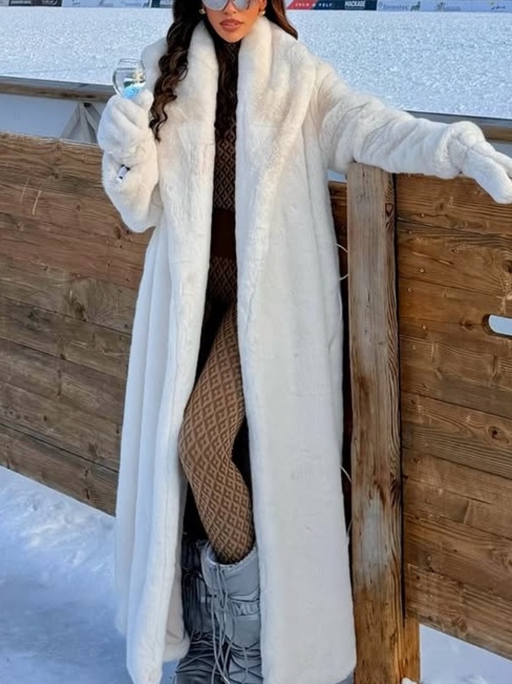 Fashion Nova White Long Faux Fur Ski Coat